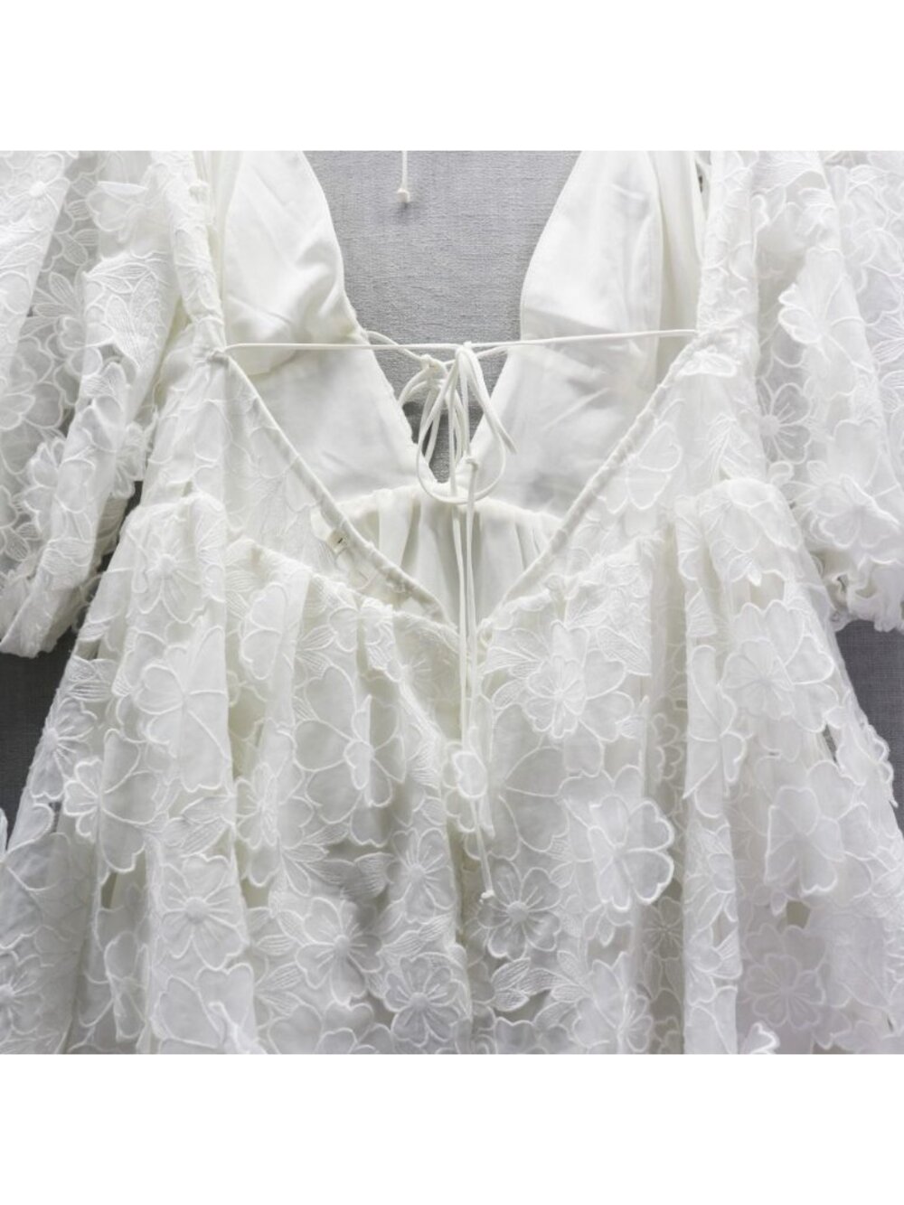 For Love & Lemons Leighton 3D White Lace Mini Dress Medium Bride Event Boho - Picture 10 of 16